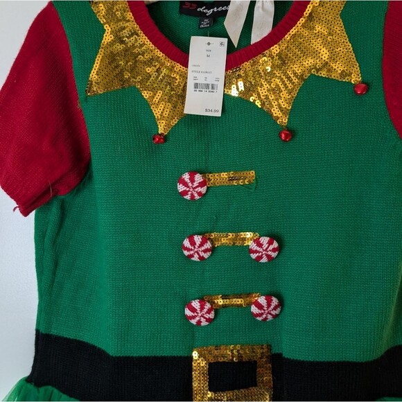 33 Degrees Christmas Elf Sweater Dress (Size M) Sequin - Picture 5 of 11